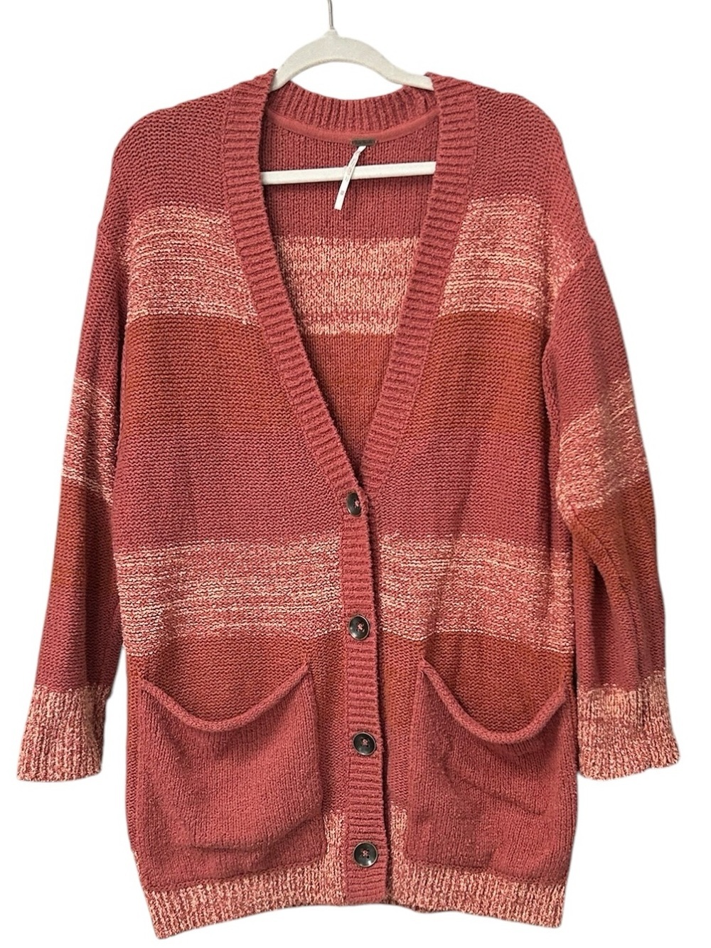 Free People Southport Beach Cardigan Chunky Knit Oversized In Blushes Combo XS - Picture 5 of 14